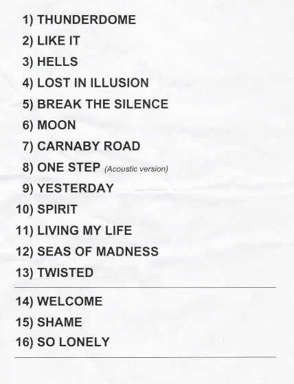 Setlist from the show